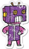 distressed sticker of a cartoon robot vector