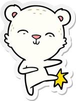 sticker of a happy cartoon polar bear kicking vector