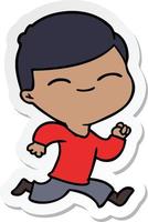 sticker of a cartoon smiling boy running vector