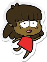 sticker of a cartoon tired woman vector