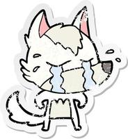 distressed sticker of a cartoon crying wolf vector