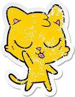 distressed sticker of a cartoon cat vector