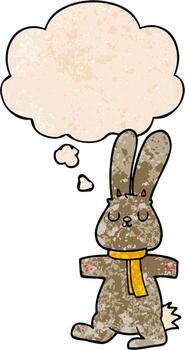 cartoon rabbit and thought bubble in grunge texture pattern style vector