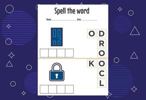 Spelling the word worksheet vector illustration. Spelling game for kids.