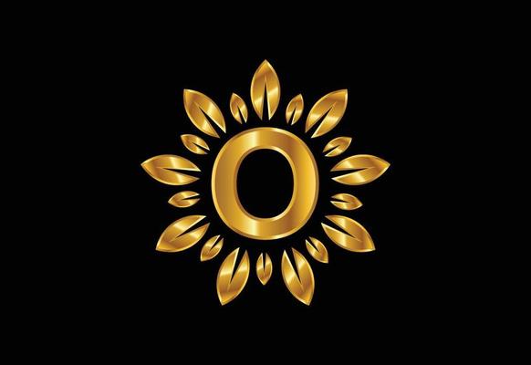 Initial O monogram letter alphabet with golden leaf wreath. Flower logo design concept