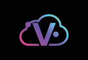 Initial V monogram letter with the cloud. Cloud computing service logo. Cloud technology logo vector