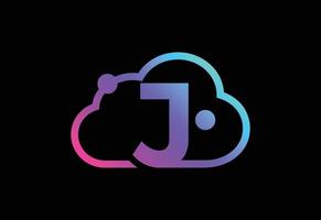 Initial J monogram letter with the cloud. Cloud computing service logo. Cloud technology logo vector