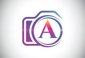Initial A monogram letter with a camera icon. Logo for photography business, and company identity vector