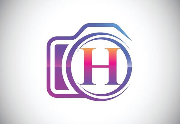 Initial H monogram letter with a camera icon. Logo for photography business, and company identity