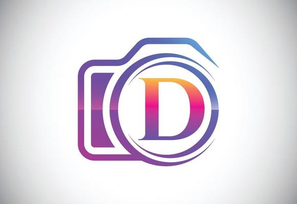 Initial D monogram letter with a camera icon. Logo for photography business, and company identity