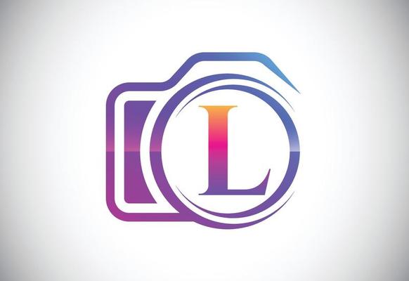 Initial L monogram letter with a camera icon. Logo for photography business, and company identity