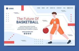 Basketball Academy Kids Social Media Landing Page Template Cartoon Background Vector Illustration