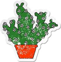 distressed sticker of a cartoon potted cactus vector