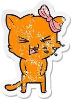 distressed sticker of a cartoon cat vector