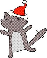 comic book style illustration of a dancing cat wearing santa hat vector