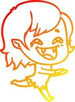 warm gradient line drawing cartoon laughing vampire girl vector