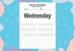 Day name of the week trace and writing practice sheet vector