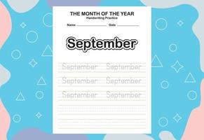 Month name of the year trace and writing practice sheet vector