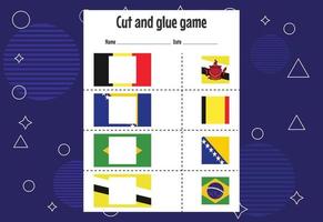 Cut and glue game for kids with country flag. Cutting practice for preschoolers. Education paper game for children vector