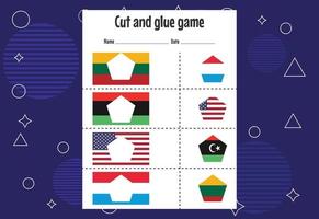 Cut and glue game for kids with country flag. Cutting practice for preschoolers. Education paper game for children vector