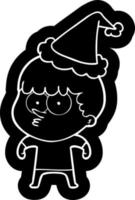 cartoon icon of a curious boy wearing santa hat vector