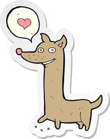 sticker of a cartoon dog with love heart vector