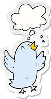 cartoon bird singing and thought bubble as a printed sticker vector