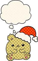 cute cartoon christmas bear and thought bubble in comic book style vector