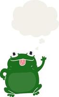 cartoon frog and thought bubble in retro style vector