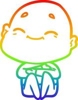 rainbow gradient line drawing happy cartoon bald man vector