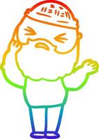 rainbow gradient line drawing cartoon man with beard vector