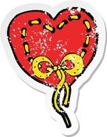 retro distressed sticker of a stitched heart cartoon vector