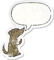 cartoon dog and speech bubble distressed sticker vector