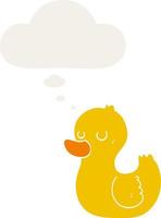 cartoon duck and thought bubble in retro style vector