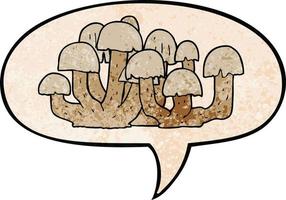 cartoon mushroom and speech bubble in retro texture style vector