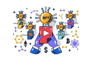 Buying media file with nft cryptocurrency vector