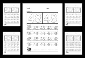 Tracing And Coloring Numbers Worksheets Learn Numbers. vector