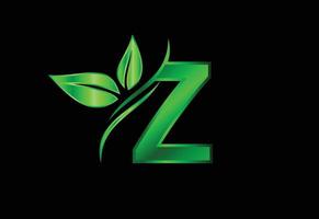 alfabeto inicial del monograma z con dos hojas. concepto de logotipo ecológico verde. logo para ecologico vector