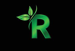 Initial R monogram alphabet with two leaves. Green eco-friendly logo concept. Logo for ecological vector
