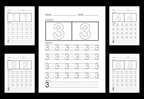 Tracing And Coloring Numbers Worksheets Learn Numbers. vector