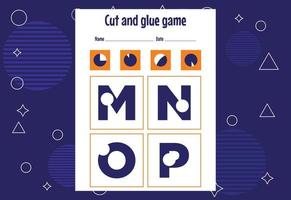 Cut and glue game for kids with Alphabet. Cutting practice for preschoolers. Education paper game for children vector