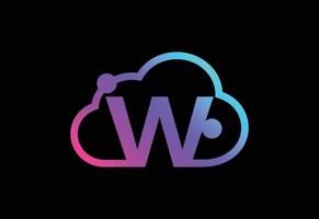 Initial W monogram letter with the cloud. Cloud computing service logo. Cloud technology logo vector