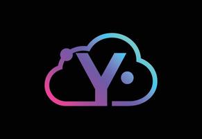 Initial Y monogram letter with the cloud. Cloud computing service logo. Cloud technology logo vector