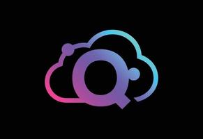 Initial Q monogram letter with the cloud. Cloud computing service logo. Cloud technology logo vector