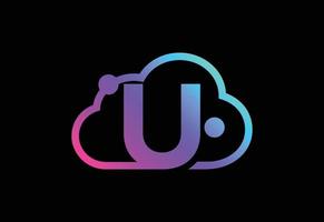 Initial U monogram letter with the cloud. Cloud computing service logo. Cloud technology logo vector