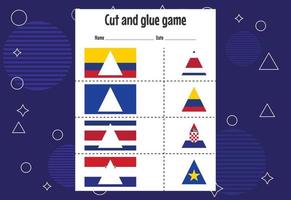 Cut and glue game for kids with country flag. Cutting practice for preschoolers. Education paper game for children vector