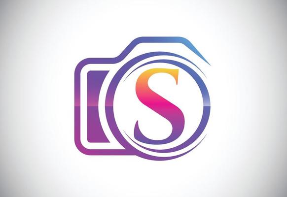 Initial S monogram letter with a camera icon. Logo for photography business, and company identity