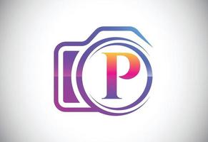 letra inicial del monograma p con un icono de cámara. logotipo para el negocio de la fotografía y la identidad de la empresa vector