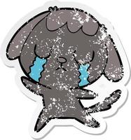 distressed sticker of a cute cartoon dog crying vector