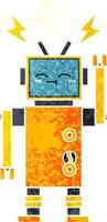 retro illustration style cartoon malfunctioning robot vector